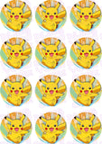 Pokemon Pikachu Edible Icing Cupcake or Cookie Decor Toppers - PKM4