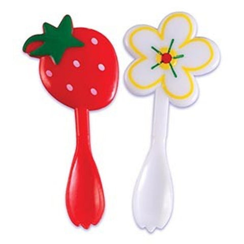 12 Strawberry & Flower Spoon Cupcake Picks
