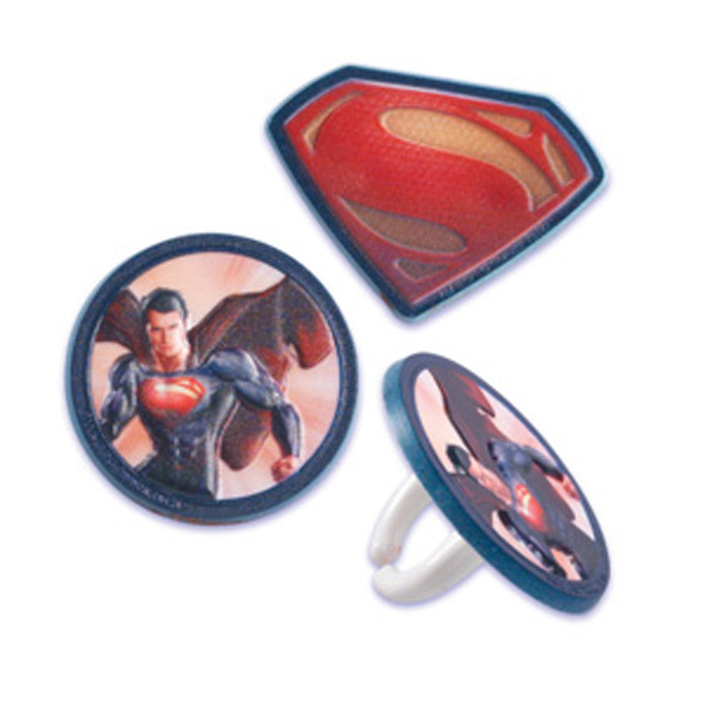 24 Superman Man of Steel Cupcake Topper Rings