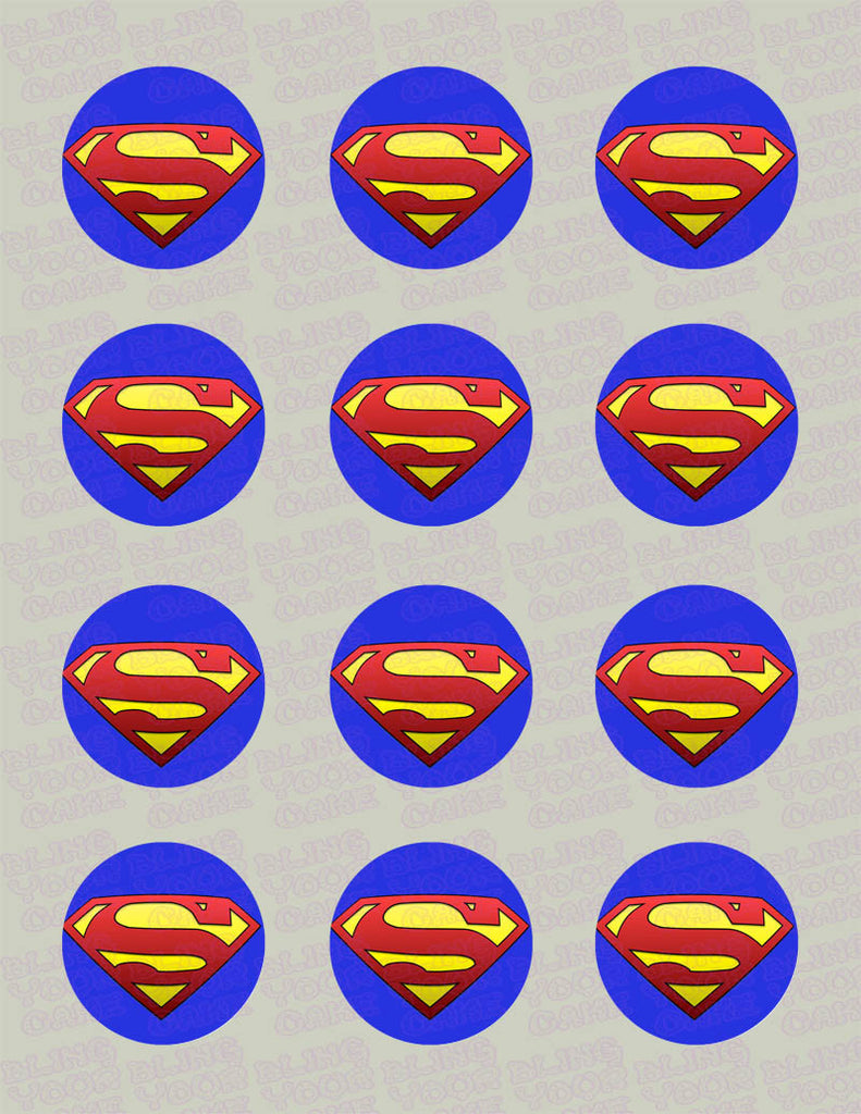 Superman Logo Edible Icing Cupcake or Cookie Decor Toppers - SPM1