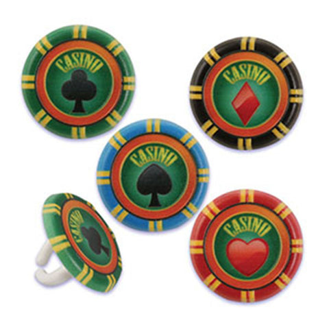 12 Poker Chip Cupcake Topper Rings
