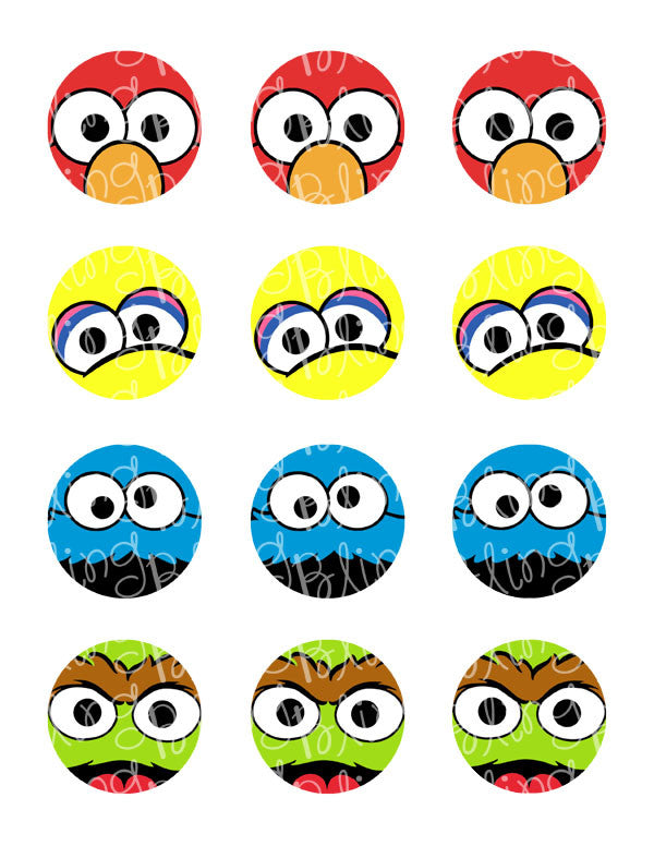 Sesame Street Fab Four Close Up Character Inspired Edible Icing Cupcake Decor Toppers - SS3C