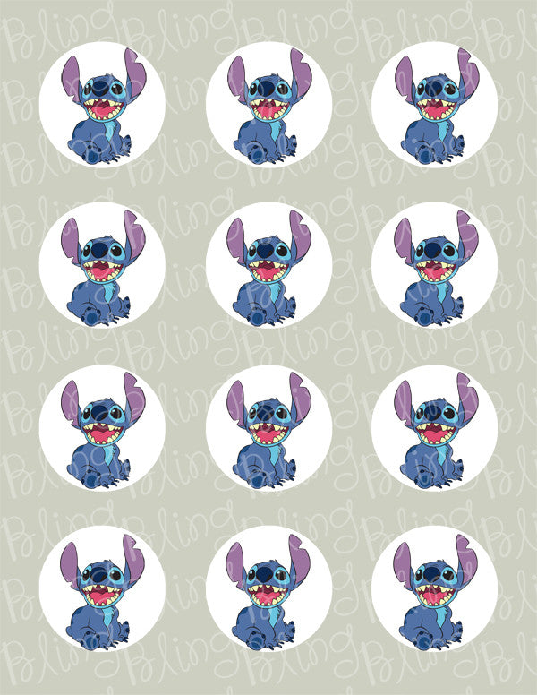 Disney Stitch Edible Icing Cupcake or Cookie Decor Toppers - STH1