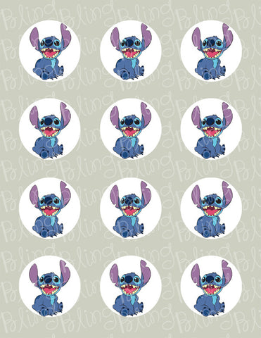 Disney Stitch Edible Icing Cupcake or Cookie Decor Toppers - STH1