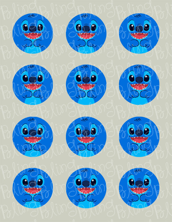 Disney Stitch CloseUp Edible Icing Cupcake or Cookie Decor Toppers - STH2