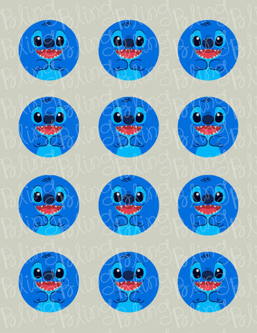 Disney Stitch CloseUp Edible Icing Cupcake or Cookie Decor Toppers - STH2