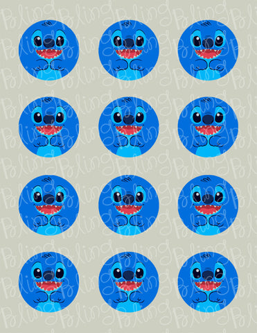 Disney Stitch CloseUp Edible Icing Cupcake or Cookie Decor Toppers - STH2