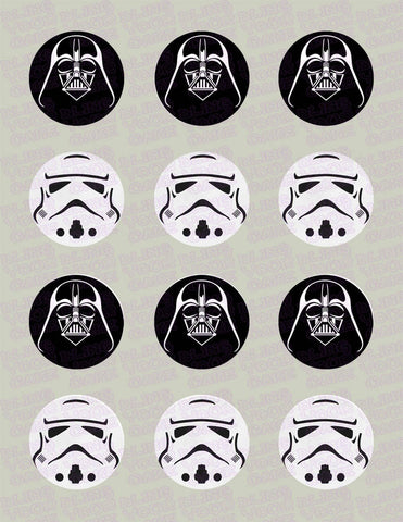 Star Wars Darth Vader and/or Storm Trooper Helmet Edible Icing Cupcake Decor Toppers
