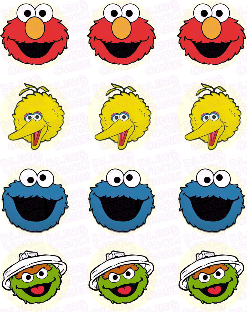 Sesame Street Fab Four Character Inspired Edible Icing Cupcake Decor Toppers - SS2C