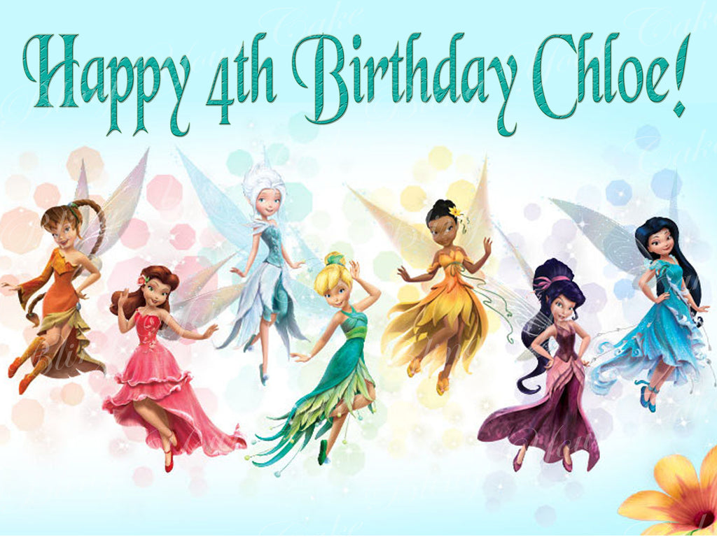 Disney Fairies Tinkerbell and Friends Edible Icing Sheet Cake Decor Topper - TINK1