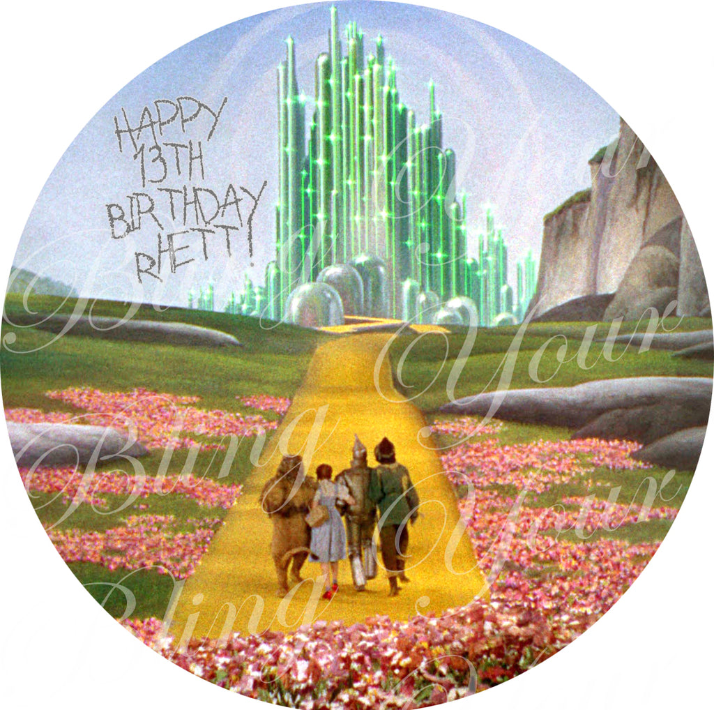 The Wizard of Oz Dorothy & Friends Follow the Yellow Brick Road Round Edible Icing Sheet Cake Decor Topper