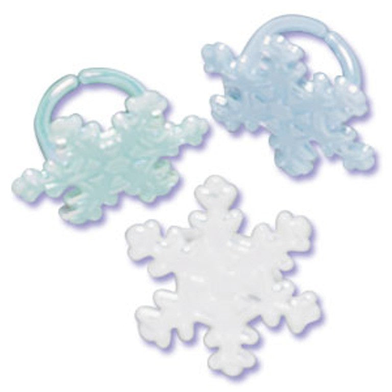 24 Iridescent Snowflake Cupcake Topper Rings