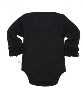 RuffleButts Black Ruffled Long Sleeve Under-One-Piece - 3-6m
