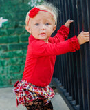 RuffleButts Red Ruffled Long Sleeve Under-One-Piece - 6-12m