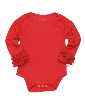 RuffleButts Red Ruffled Long Sleeve Under-One-Piece - 6-12m