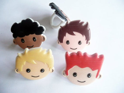 12 Little Boy Face Cupcake Rings Cake Toppers Decorations Party Favors