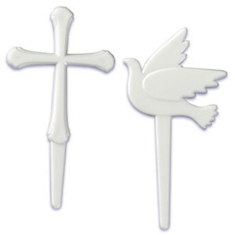 24 Baptism (Cross & Dove) Cupcake Picks