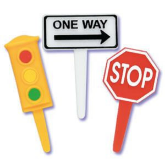Traffic (Stop Sign, Traffic Light, and One Way) Cupcake Picks - Set of ...