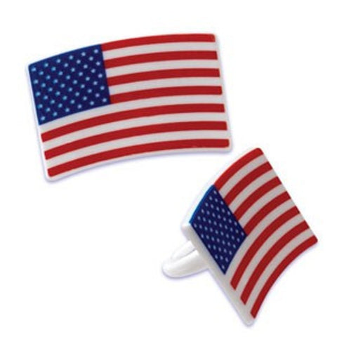 24 Patriotic American Flag Cupcake Rings