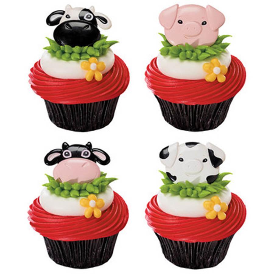 12 Barnyard Friends (Cow & Pig) Cupcake Topper Rings