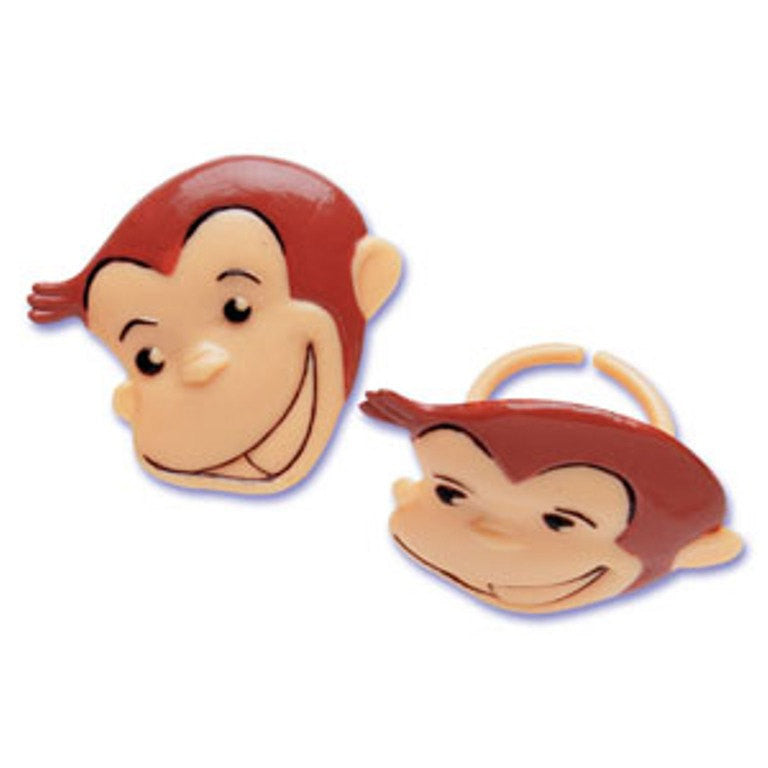 24 Curious George Face Cupcake Topper Rings