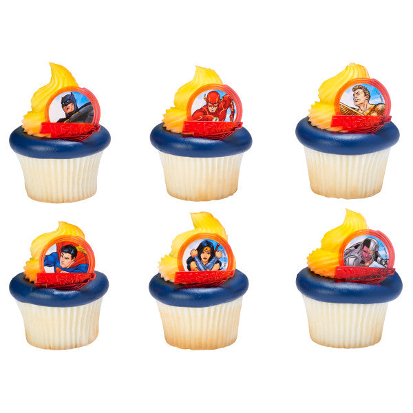 24 Justice League™ Brave & Bold Cupcake Rings Cake Decor Toppers Birthday Party Supplies