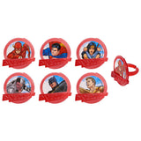 24 Justice League™ Brave & Bold Cupcake Rings Cake Decor Toppers Birthday Party Supplies