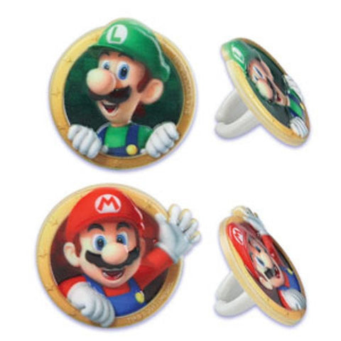 24 Super Mario Bros. Mario & Luigi Cupcake Topper Rings