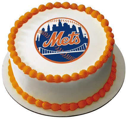 MLB New York Mets Logo Edible Icing Sheet Cake Decor Topper