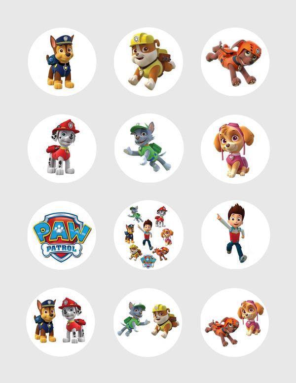 Paw Patrol Character Edible Icing Cupcake Decor Toppers - PP1