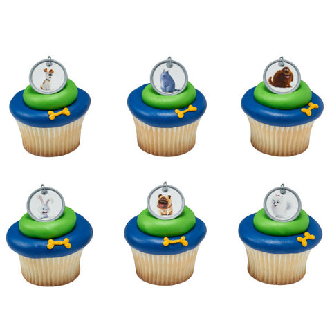 24  Secret Life of Pets Dog Tag Cupcake Topper Rings