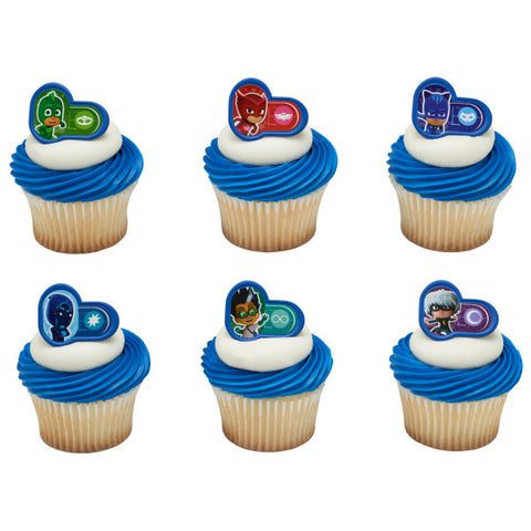 24 Catboy, Owlette, and Gecko PJ Heroes and Villains Cupcake Topper Rings