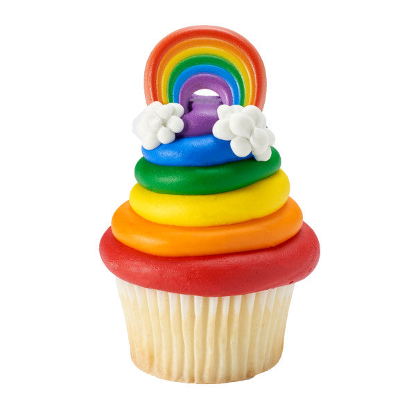 24 Rainbow Cupcake Topper Rings