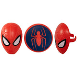 12 Spiderman Face and Spider Cupcake Topper Rings