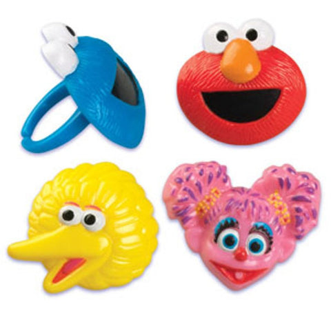 4 Sesame Street Big Bird, Cookie Monster, Elmo and Abby Cadabby Face Cupcake Rings