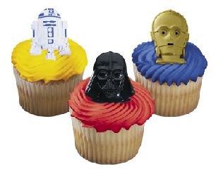 12 Star Wars Darth Vader, C3PO and R2D2 Cupcake Topper Rings
