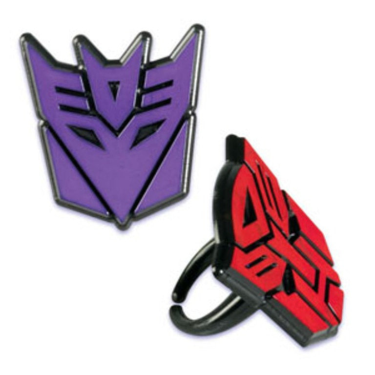 24 Transformers Autobot and Decepticon Shield Cupcake Topper Rings