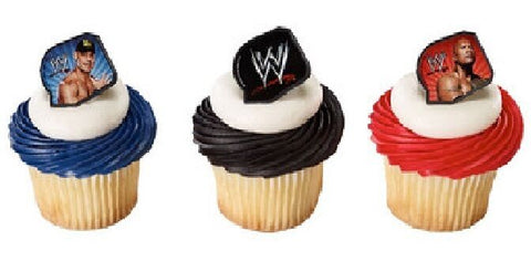 12 WWE Rock and Cena Cupcake Topper Rings